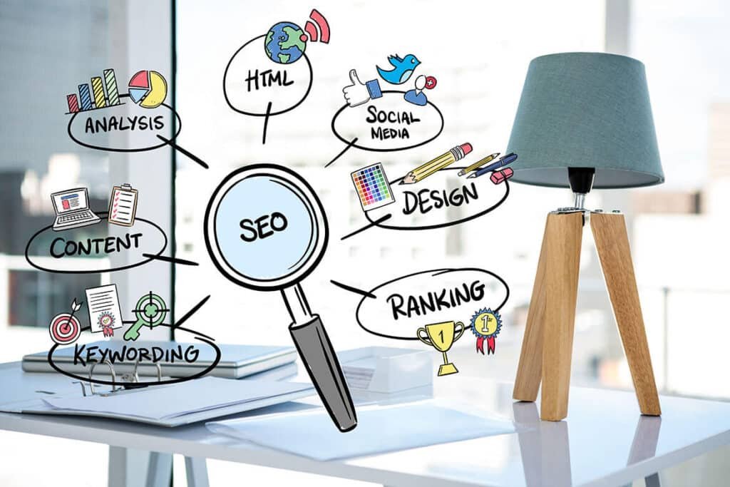 SEO concepts illustrated on a desk