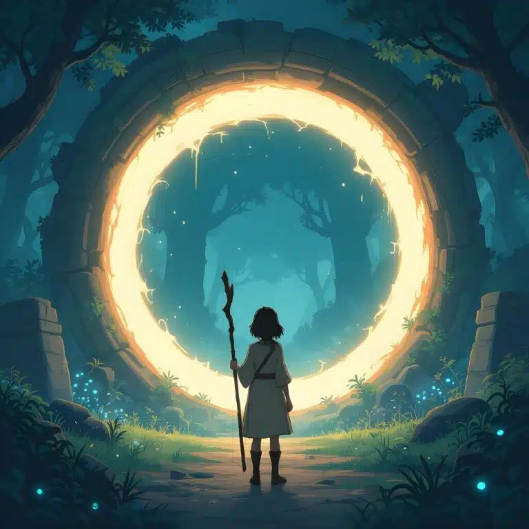 Shopify Support Services in Milton Keynes 11 Child stands before glowing portal.