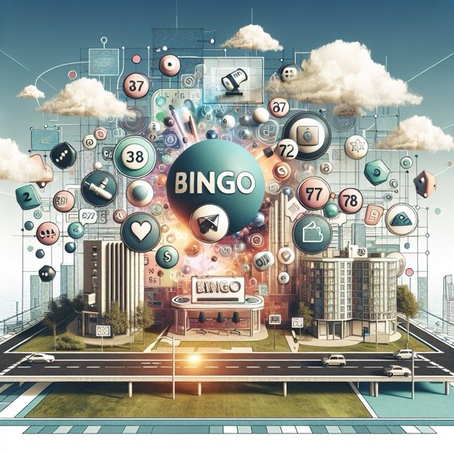 Vibrant digital cityscape promoting bingo.