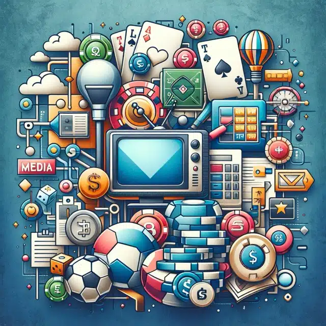 Colourful collage of gaming elements.