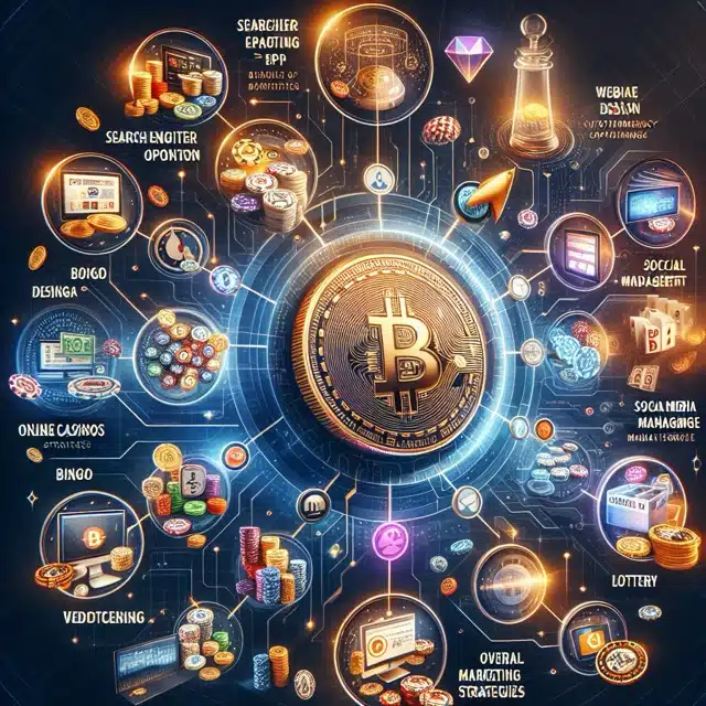 Bitcoin surrounded by various marketing strategies
