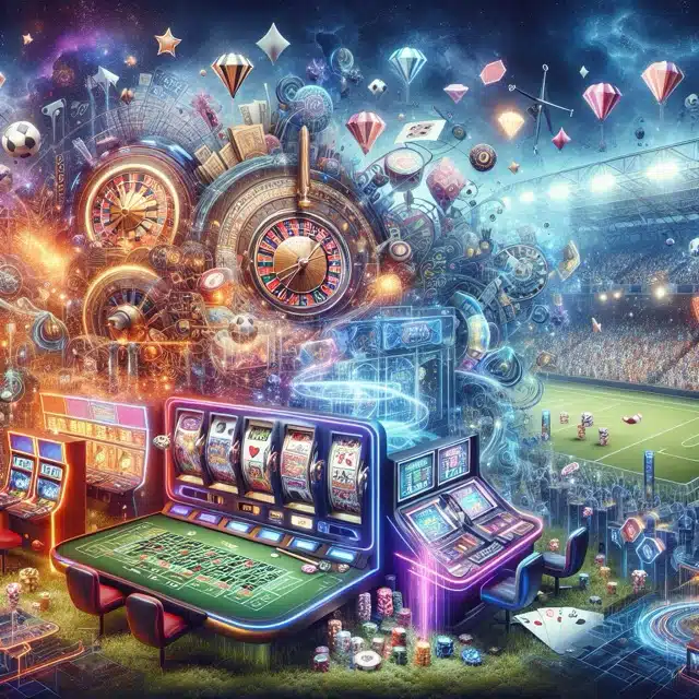 Vibrant casino scene with sports elements