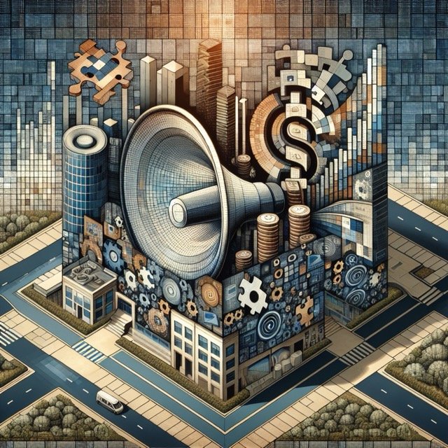 Large speaker amidst urban architecture design.