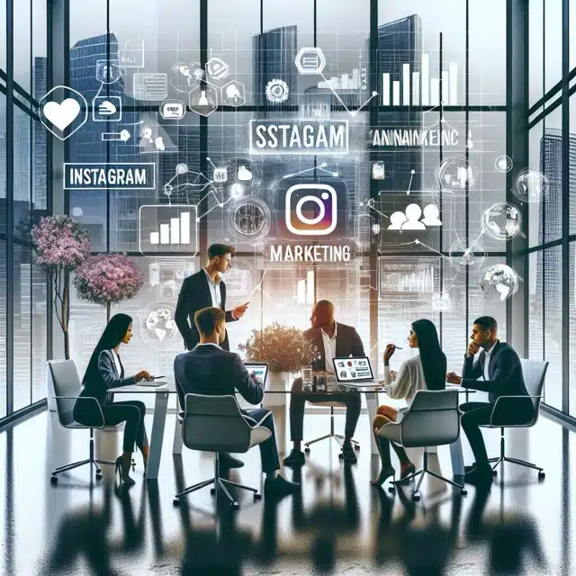 Team collaborating on Instagram marketing strategy