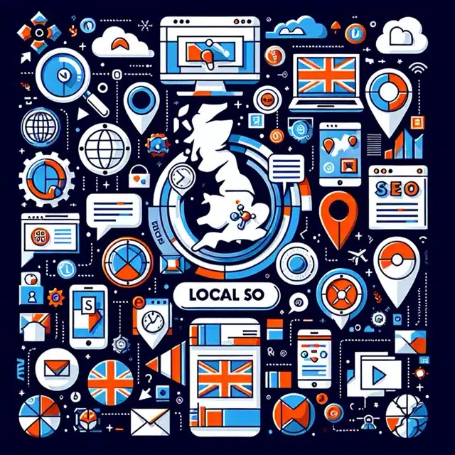 Colourful icons representing UK digital marketing
