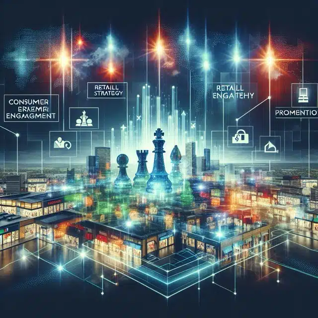 Cityscape with chess pieces and data