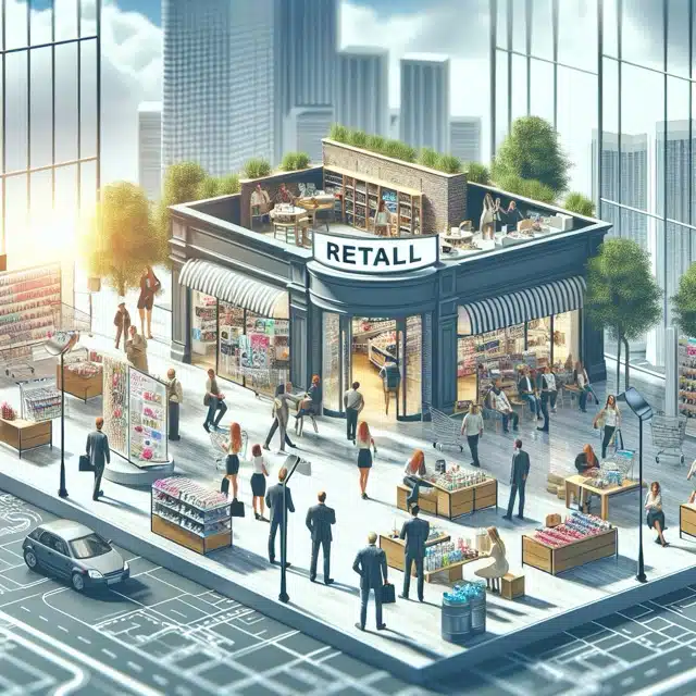 Modern retail store bustling with customers