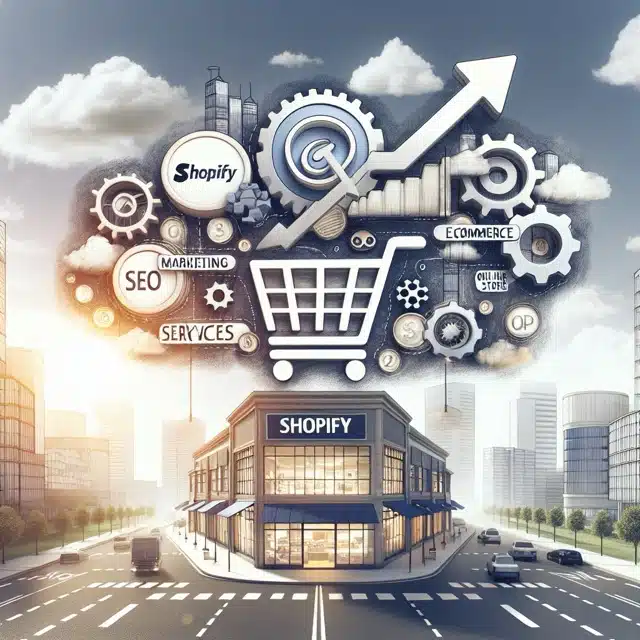 Shopify store with marketing concepts illustrated.