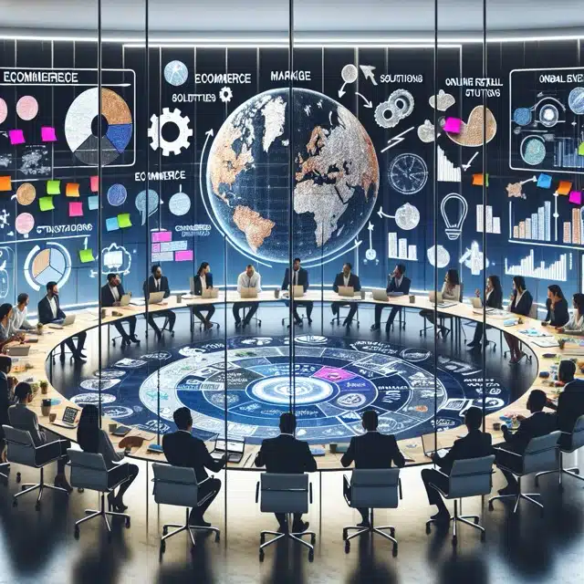 Business meeting with global eCommerce focus.