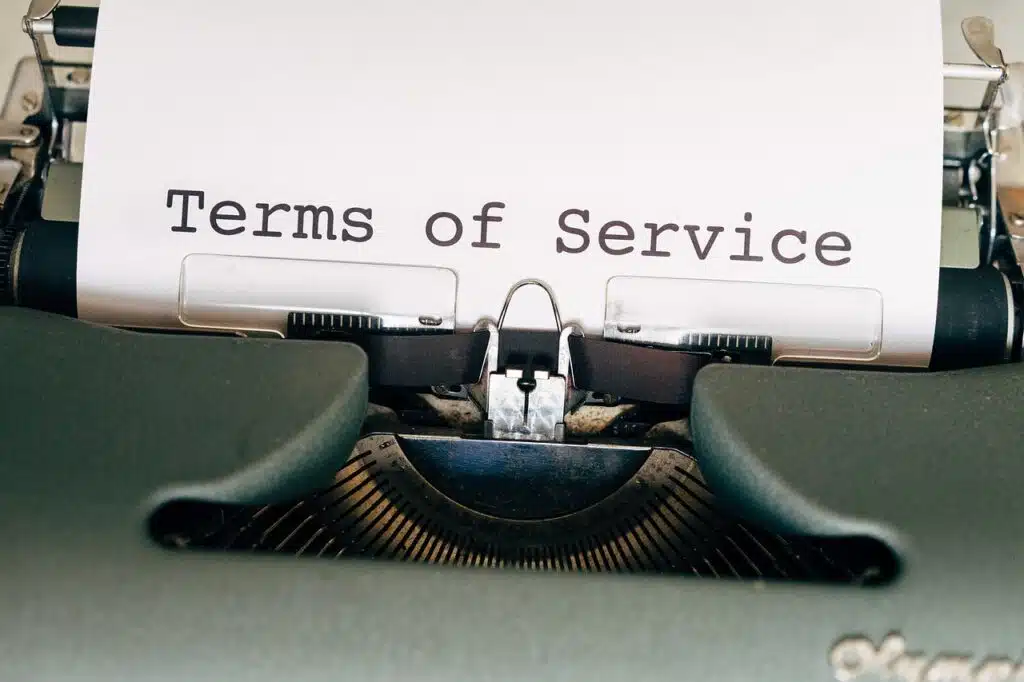 Typewriter printing terms of service document