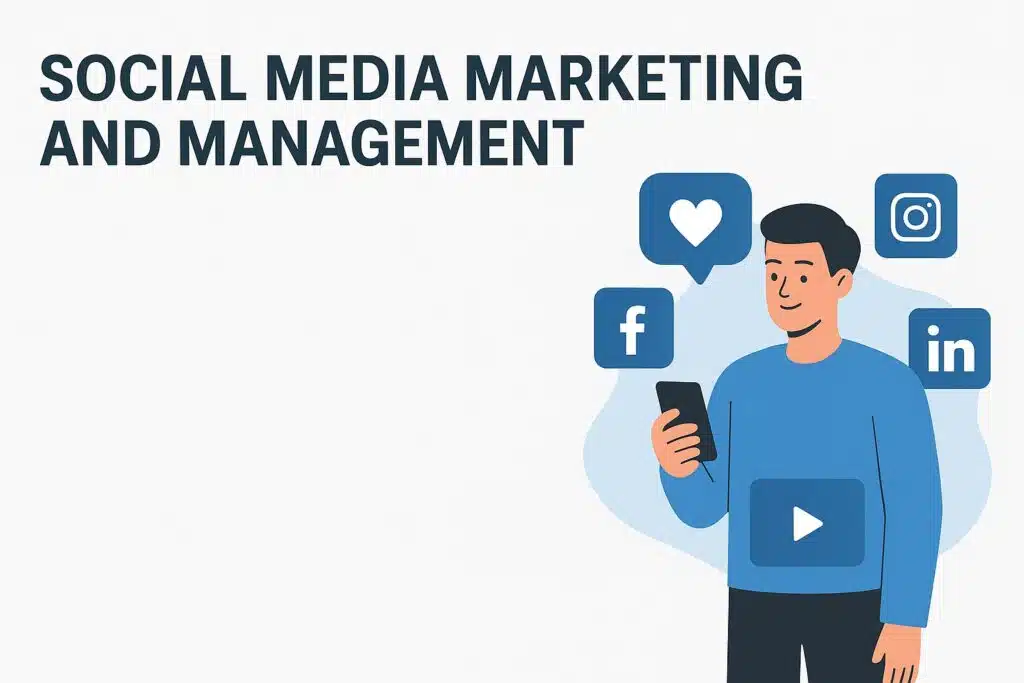 Milton Keynes Digital Marketing Agency 5 Person engaging with social media icons.